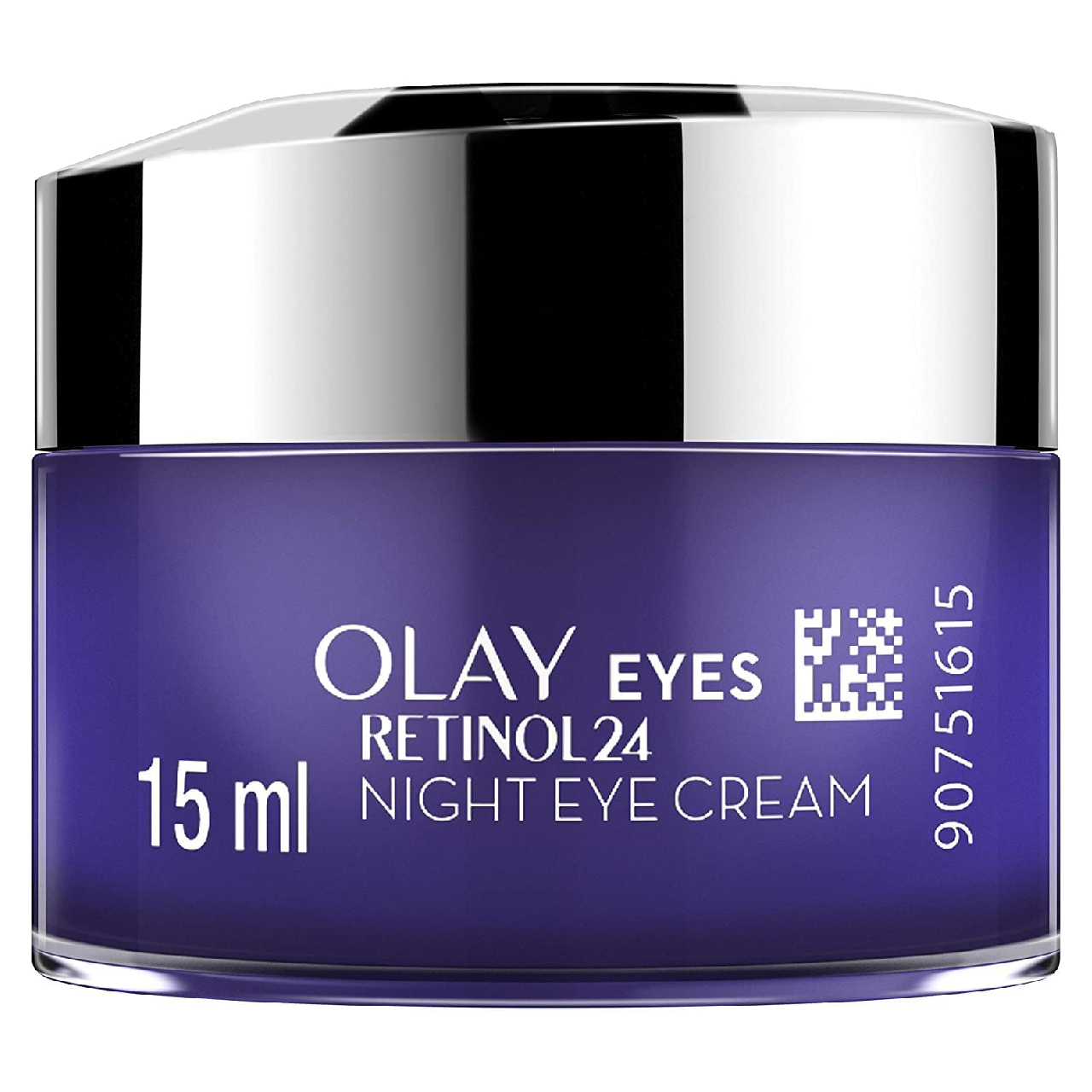 Jar of Olay Eyes Retinol 24 Night Eye Cream on a white background.