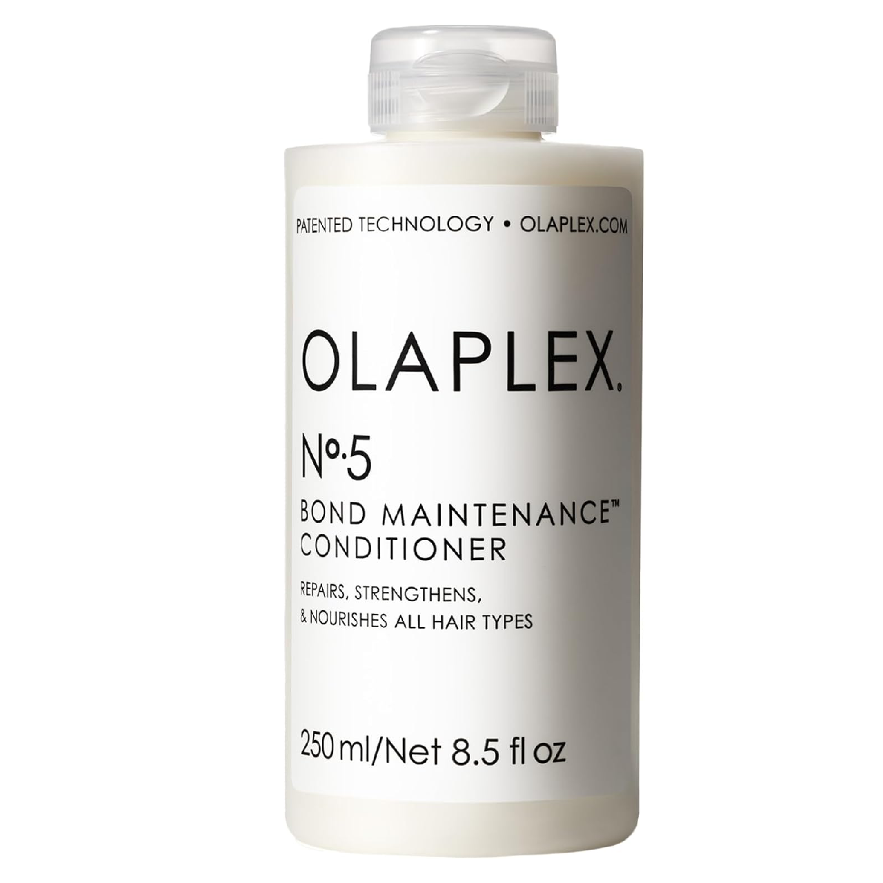 Bottle of Olaplex No. 5 Bond Maintenance Conditioner on a white background.