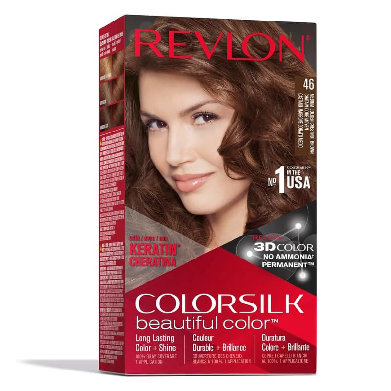 Revlon ColorSilk hair dye kit against a white background