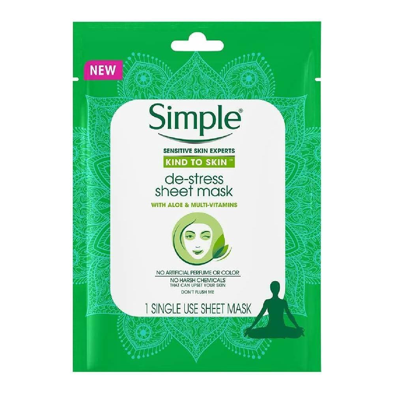 Simple Kind to Skin De-Stress Sheet Mask against a white background