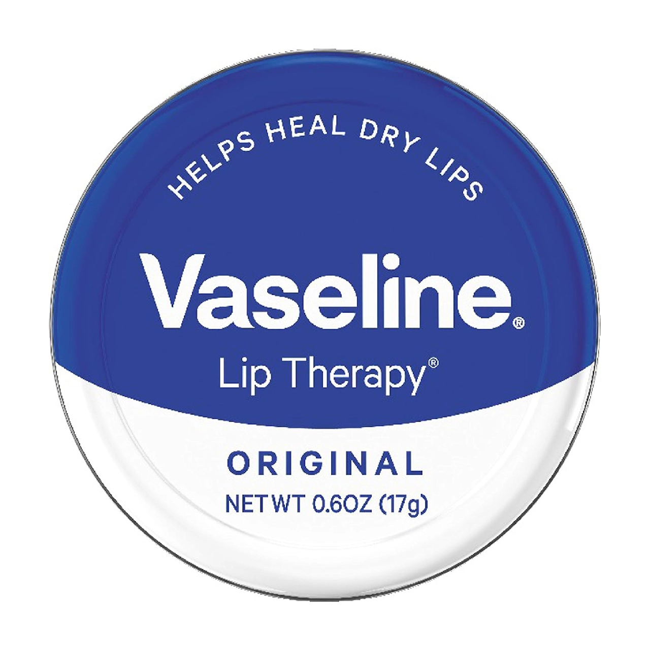 Small tub of Vaseline's Lip Therapy on a plain white background