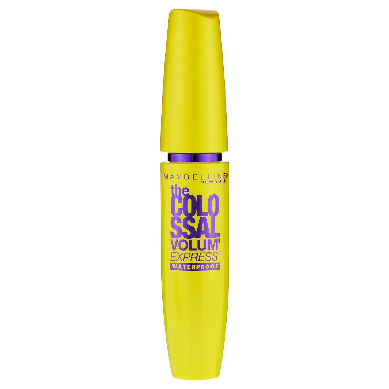 Bottle of Maybelline New York Volum' Express The Colossal Mascara on a white background