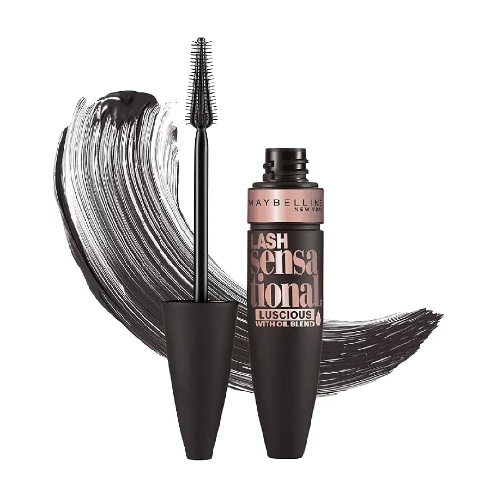 Maybelline New York Lash Sensational Luscious Washable Mascara in Blackest Black against a white background