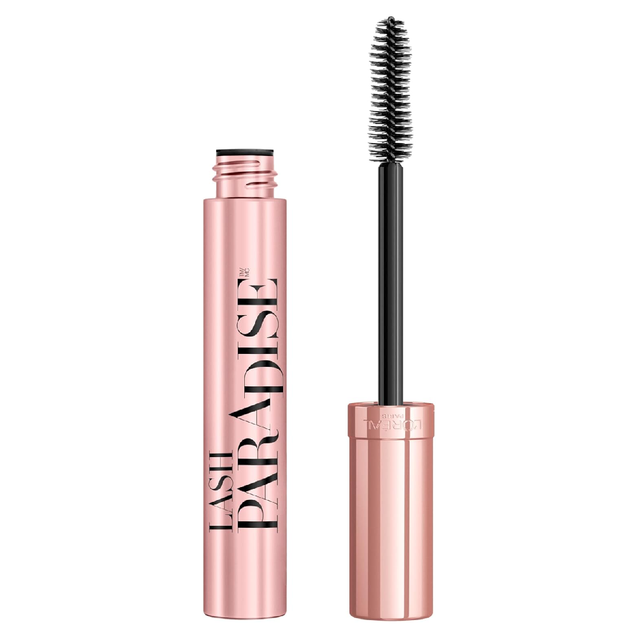 L’Oréal Paris Voluminous Lash Paradise Mascara in its signature pink packaging displayed against a white background