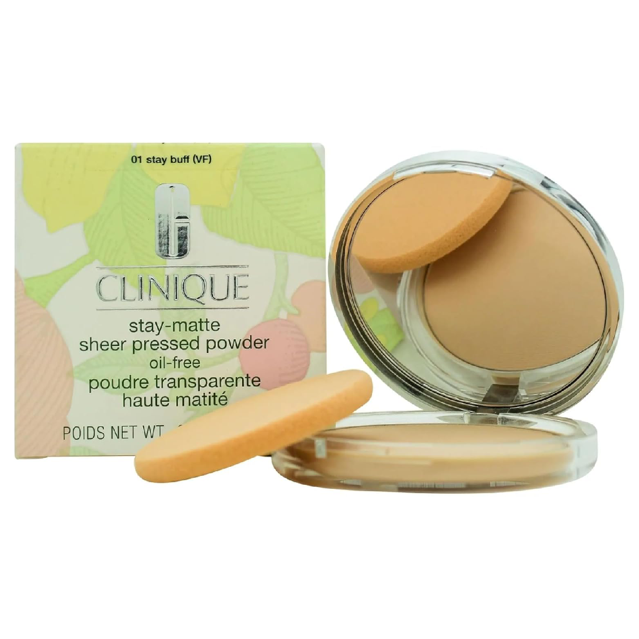 Clinique Stay-Matte Sheer Pressed Powder compact against a white background