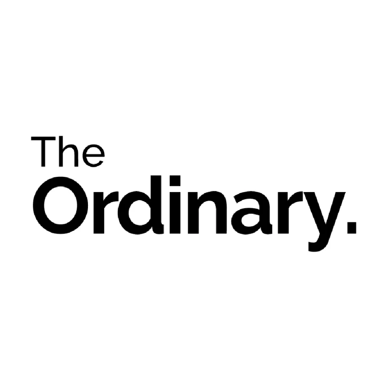 The Ordinary brand logo featuring a minimalist design with black text on a white background.