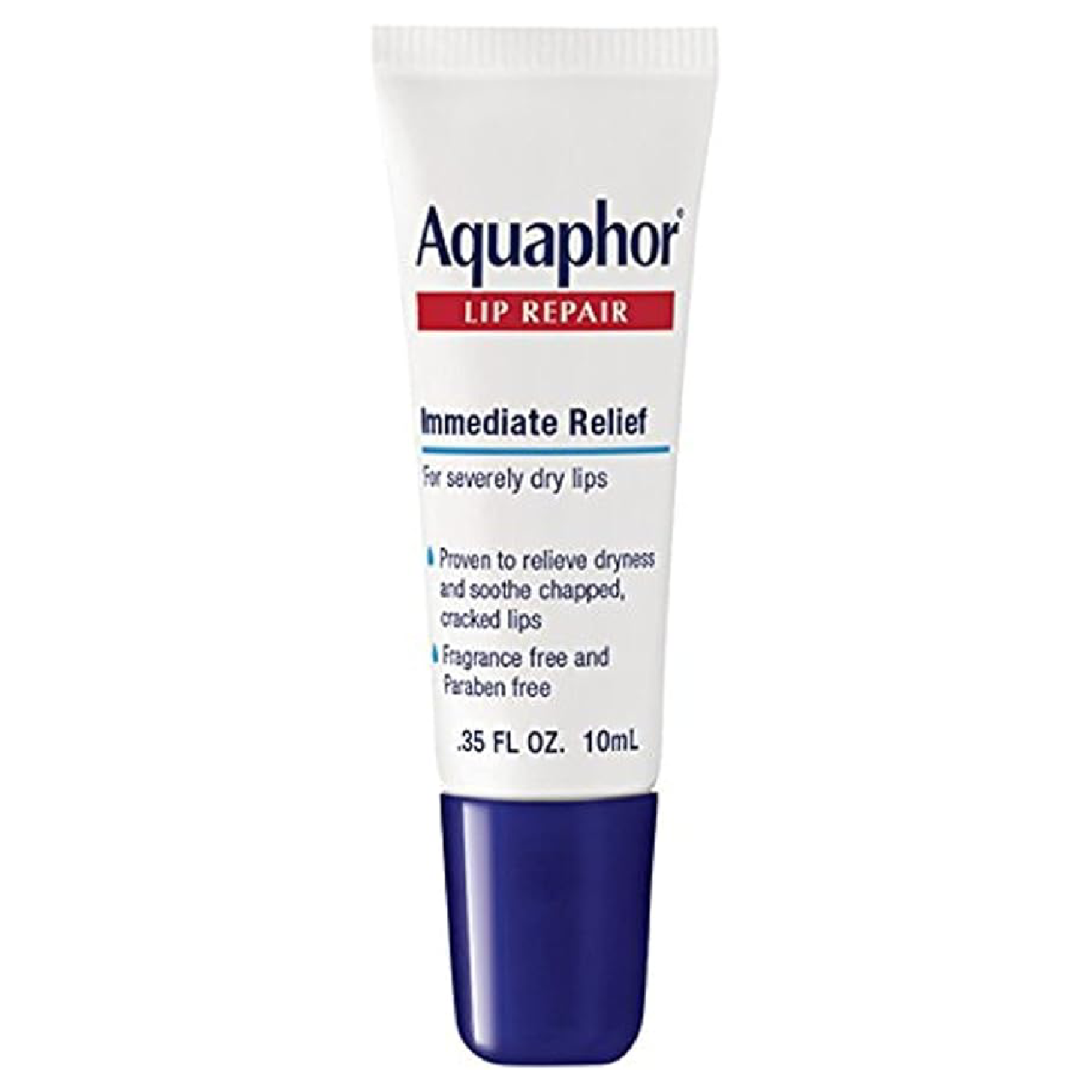 Aquaphor Lip Repair Ointment tube against a white background