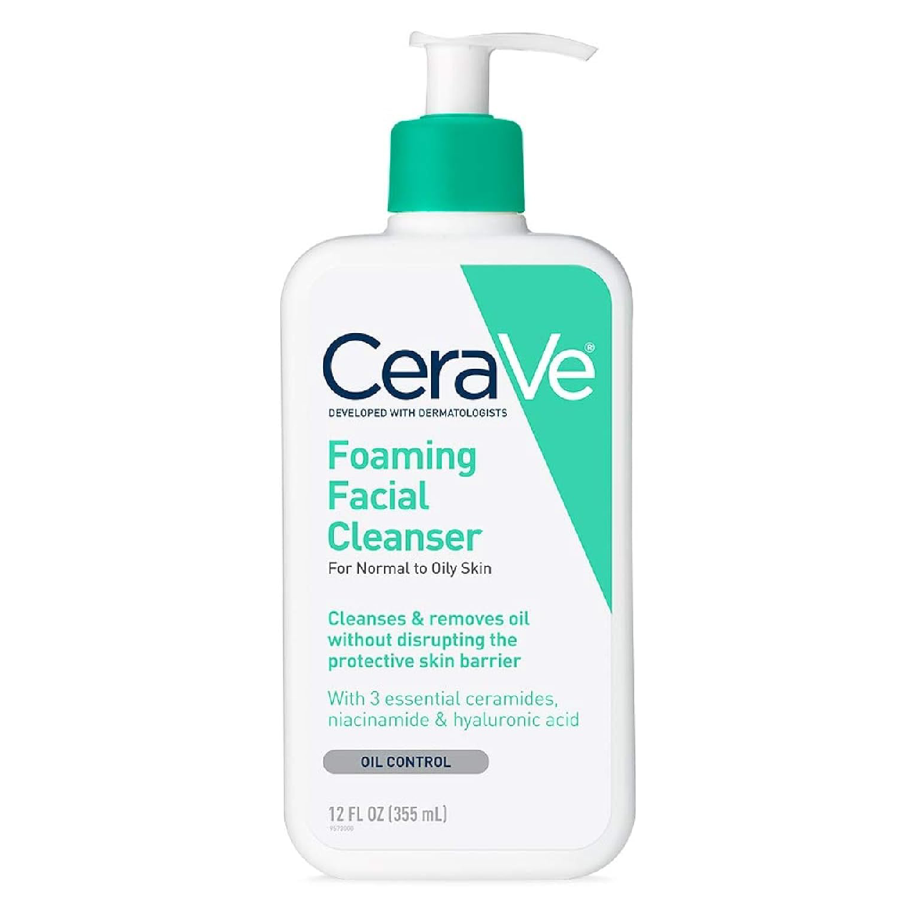 Bottle of Cerave Foaming Facial Cleanser on a white background