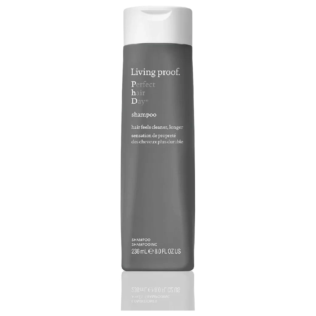 Bottle of Living Proof Perfect Hair Day Shampoo on a white background