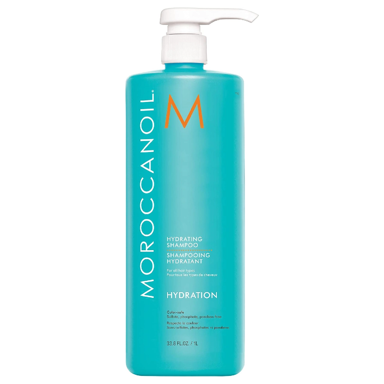 Bottle of Moroccanoil Hydrating Shampoo against a white background