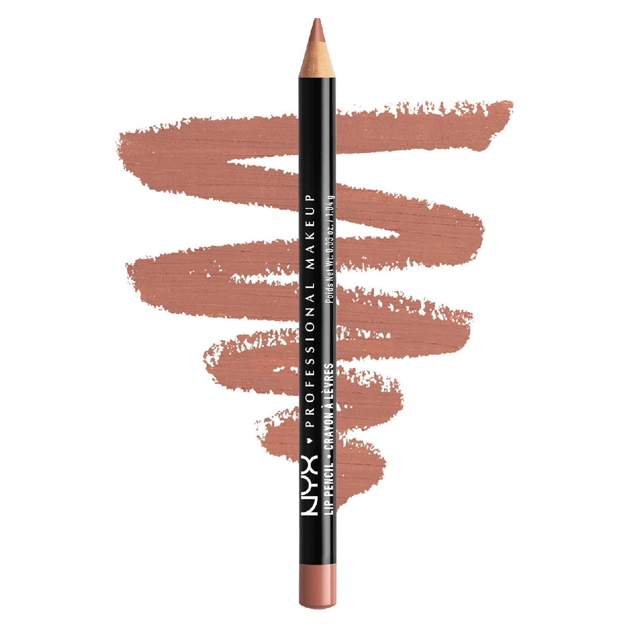 Close-up of NYX Professional Makeup Slim Lip Pencil in Peekaboo Neutral against a white background