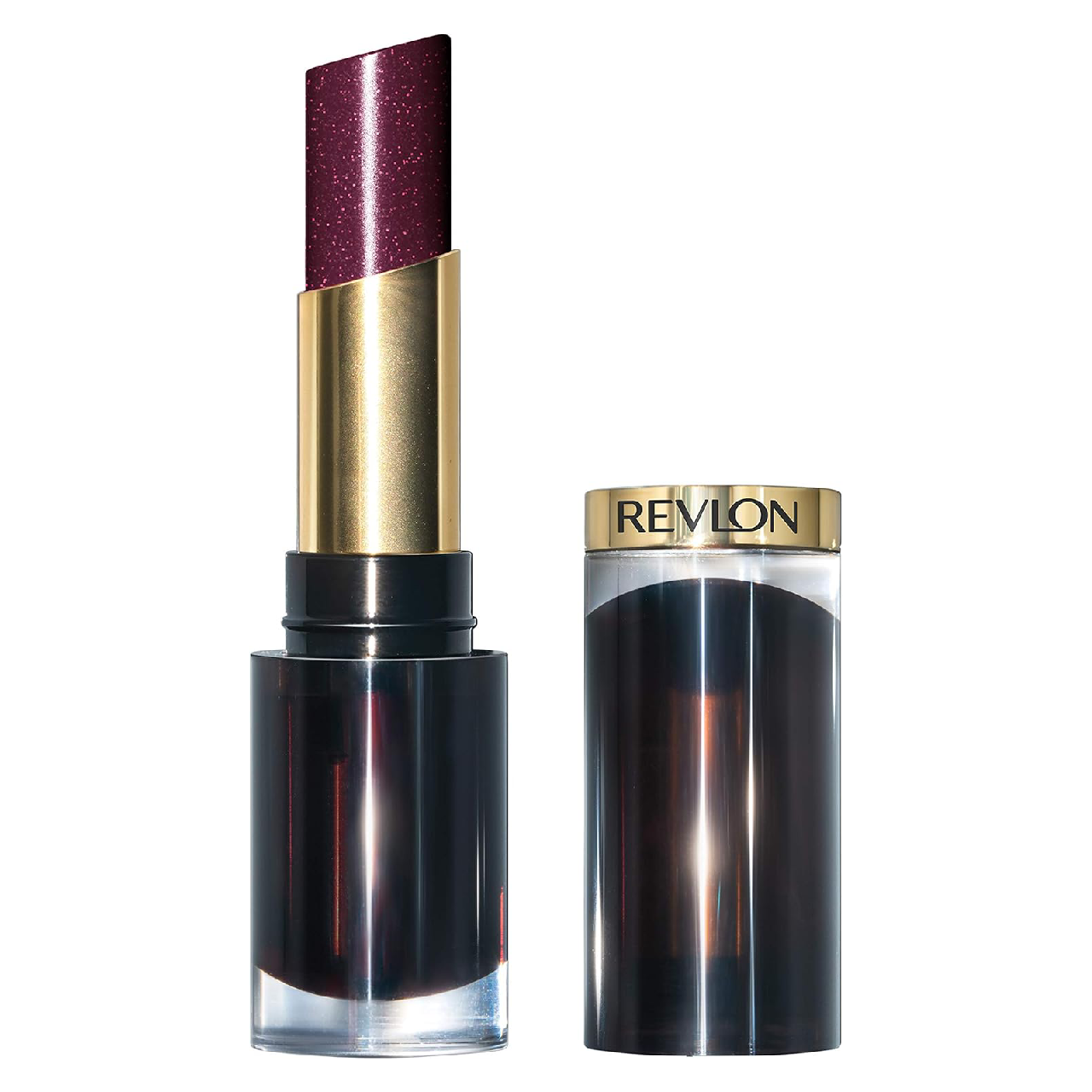 Revlon Super Lustrous Glass Shine Lipstick in Black Cherry against a white background