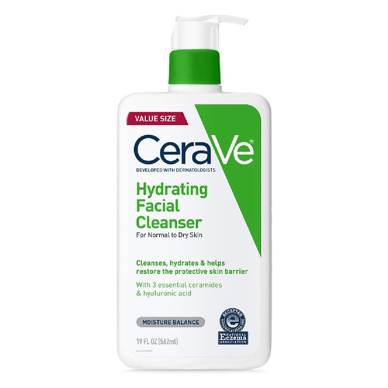 Bottle of CeraVe Hydrating Facial Cleanser isolated on a white background