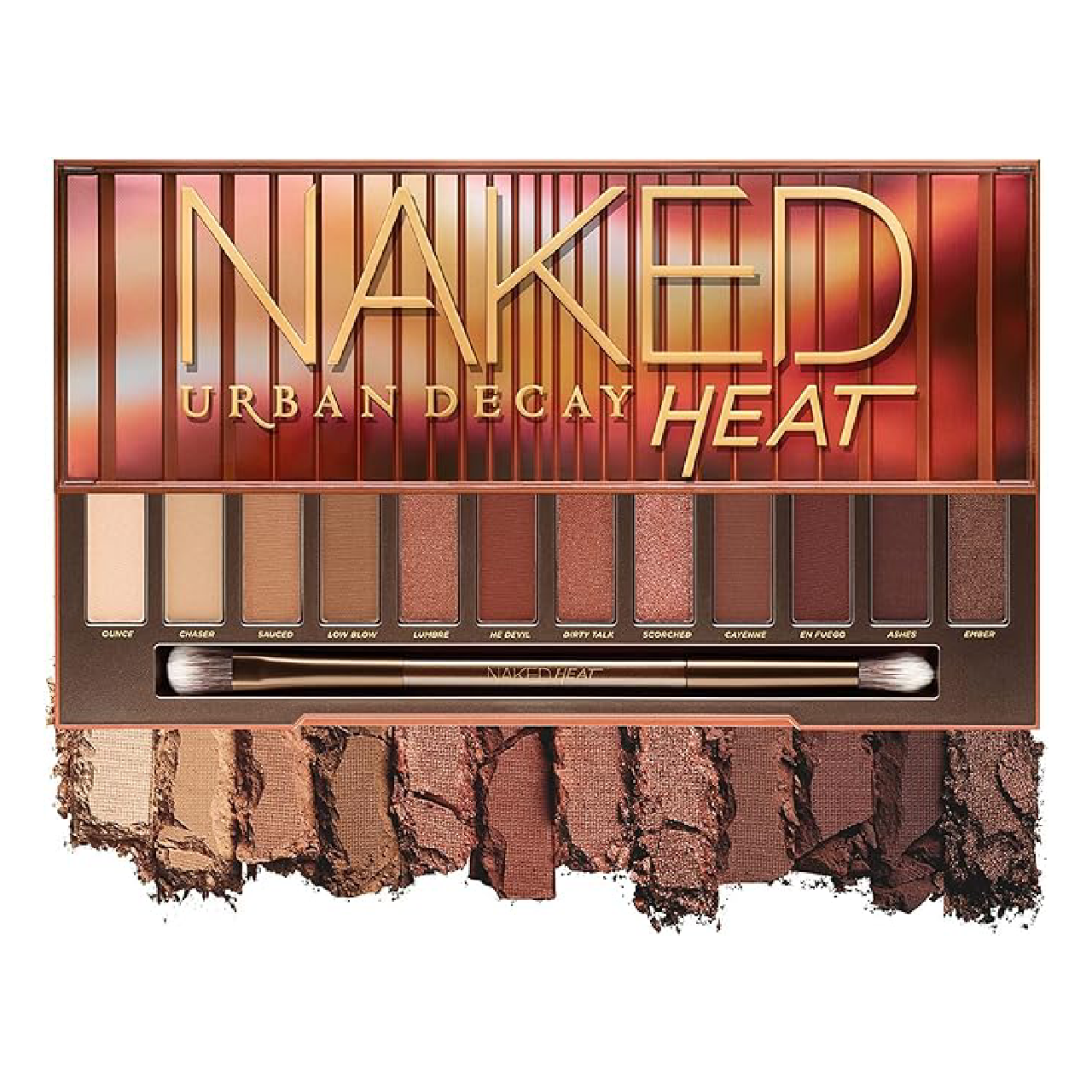 Urban Decay Naked Heat Palette arranged on a pure white background