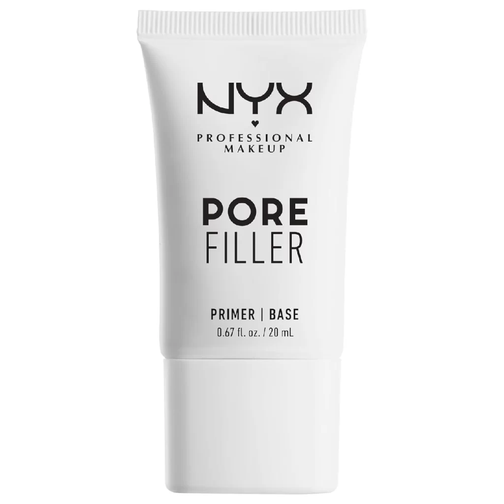 Close-up of NYX Professional Makeup Pore Filler tube on a white background