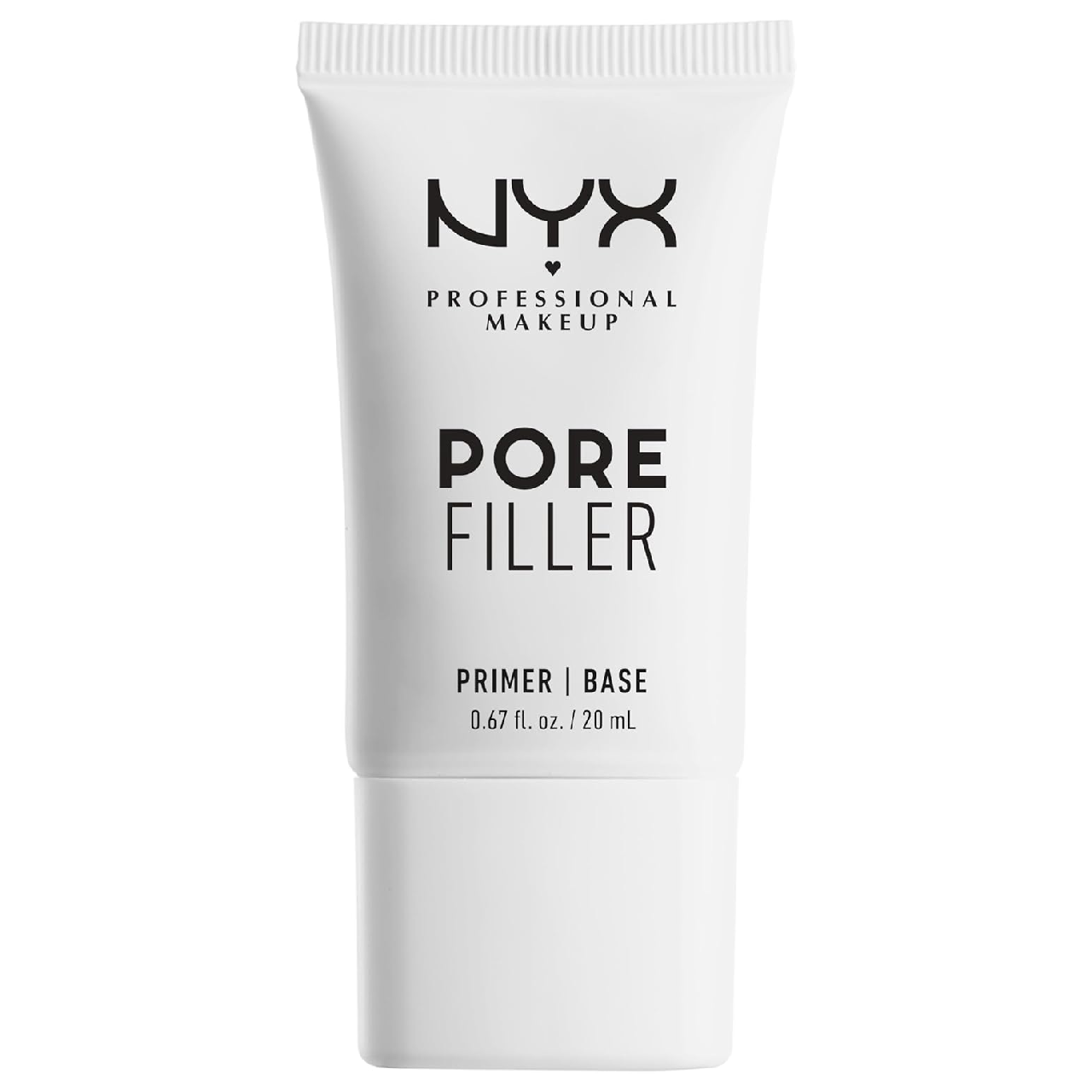 Close-up of NYX Professional Makeup Pore Filler tube on a white background