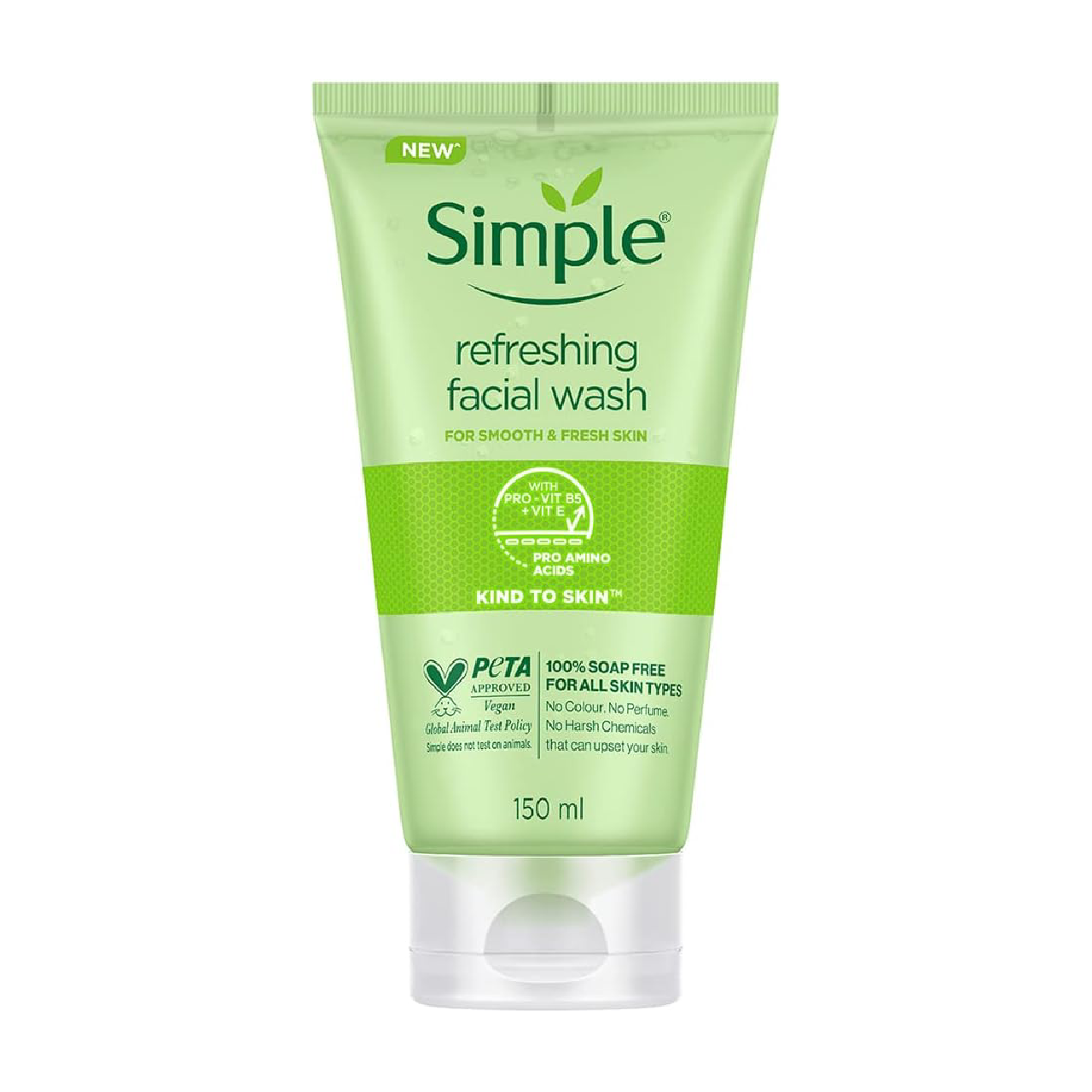 Tube of Simple Kind to Skin Refreshing Facial Wash Gel on a white background